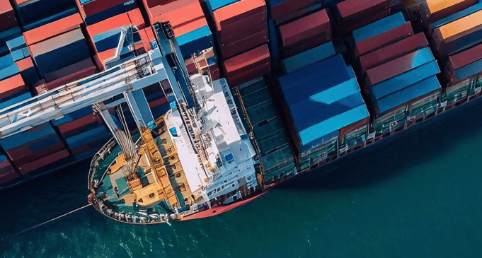 ship with containers at port